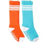 juDanzy Knee High Tube Socks for Boys, Girls, Baby, Toddler and Child (2-4 Years, Orange & Turquoise with white stripes)