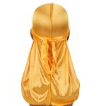 DSstyles Cap,Solid Color Long Tail Plait Bonnet Head Wrap Cap Silky Durag Orange One size