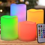 HOME MOST Set of 4 Flickering Flameless LED Pillar Candles with Remote & Timer 3×3 3×4 3×5 3×6 Multi Colored – Unscented Battery Operated Outdoor Pillar Candle Waterproof Bulk – Color Changing Candles