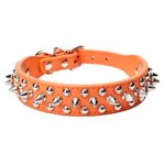 AOLOVE Mushrooms Spiked Rivet Studded Adjustable Microfiber Leather Pet Collars for Cats Puppy Dogs (10.6″-13″ Neck, Orange)