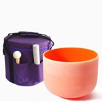 CVNC 11 Inch D Note Navel Chakra Orange Colored Frosted Crystal singing bowl with Purple Color Carry Case Bag Powerful Energy