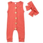 VISGOGO Newborn Baby Girls Kid Solid Colour Bodysuit Sleeveless Romper Jumpsuit + Headband 2PCS Clothes Sets (Orange, 12-18 Months)