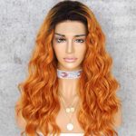 Sapphirewigs Dark Roots Ombre Tangerine Orange Color Curly No-Tangle Glueless Women Party Daily Makeup Cosplay Party Women Fashion Synthetic Lace Front Wigs (Tangerine Orange)