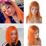 Orange Bob Wig Human Hair 13×4 Lace Front Wig Pre Plucked with Baby Hair Remy Brazilian Straight Human Hair Bleached Knots 10 Inch 180% Density for Women