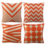 All Smiles Outdoor Patio Throw Pillow Covers Cases Indoor Furniture Decorative Cushion 18×18 Set of 4 for Home Porch Chair Couch Sofa Living Room Geometric Orange