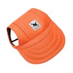 Happy Hours – Fashion Small Pet Dog Cat Baseball Visor Sports Hat Cap Puppy Summer Baseball Outdoor Ear Holes Sunbonnet Outfit Elastic Leather Neck Strap 6 Colors 2 Sizes Available(Orange,Size S)