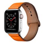KYISGOS Compatible with iWatch Band 44mm 42mm, Genuine Leather Replacement Band Strap Compatible with Apple Watch Series 5 4 3 2 1 42mm 44mm, Orange