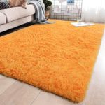 YJ.GWL Soft Shaggy Area Rugs for Girls Room Bedroom Non-Slip Kids Carpet Baby Nursery Decor Fluffy Modern Rug Orange 5.3 x 7.6 Feet