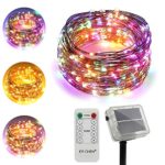 ErChen Dual-Color Solar Powered LED String Lights, 100FT 300 LEDs Remote Control Color Changing 8 Modes Copper Wire Decorative Fairy Lights for Outdoor Garden Patio (Warm White, Multicolor)