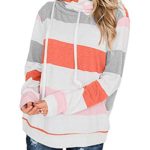 kenoce Womens Stripe Color Block Hoodies Casual Pullover Long Sleeve Sweatshirts Knit Tunic Tops Shirts I-Orange Large