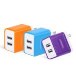OKRAY USB Charger, Dual Port 5V/3A Wall Charger, 3 Pack Colorful Portable USB Plug Travel Home Power Adapter Compatible iPhone Xs/XR/X/8 7 Plus, iPad Pro, Samsung Galaxy, Android (Orange Blue Purple)