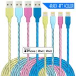 iPhone Charger Lightning Cable IDiSON 4Pack 4Color 4ft Apple MFi Certified Unbreakable Fast Charger Compatible iPhone 11 Pro X XR XS MAX 8 Plus 7 6s 5s 5c Air iPad Mini iPod (Green Orange Blue Yellow)