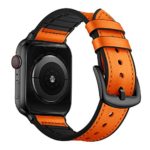 OUHENG Compatible with Apple Watch Band 42mm 44mm, Sweatproof Genuine Leather and Rubber Hybrid Band Strap Compatible with iWatch Series 5 Series 4 Series 3 Series 2 Series 1, Orange
