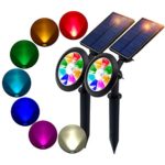 BOHON Solar Lights Outdoor – Ultra Bright, Waterproof, 9 LEDs Multi Color Spot Light with Auto On/Off, Solar Garden Light for Landscape Lighting Yard Patio Pathway (Changing & Fixed Color 2Pack)
