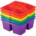 Really Good Stuff, Four-Equal-Compartment Caddies, Set of 6, Red, Orange, Yellow, Green, Blue, Purple,