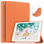 Soke iPad 9.7 2018/2017 Case with Pencil Holder, Slim Fit iPad Case Trifold Stand with Shockproof Soft TPU Back Cover and Auto Sleep/Wake Function for iPad 9.7 inch 5th/6th Generation, Orange