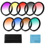 49mm Graduated Color Filters Kit 9 Pieces Gradual Colour Lens Filter Kit Set Accessory for Canon Nikon Sony Pentax Olympus Fuji DSLR Camera + Lens Filter Pouch +Lens Cleaning Cloth