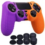 YoRHa Studded Dots Silicone Rubber Gel Customizing Cover for Sony PS4/slim/Pro Dualshock 4 Controller x 1(Orange&Purple) with Pro Thumb Grips x 8