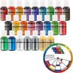 U.S. Cake Supply by Chefmaster Deluxe 24 Bottle Airbrush Cake Color Set – The 22 Most Popular Colors in 0.7 fl. oz. (20ml) Bottles Bonus Color Mixing Wheel – Safely Made in the USA product