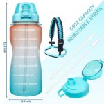 Giotto Large Half Gallon/64OZ Motivational Water Bottle with Paracord Handle & Removable Straw – Leakproof Tritan BPA Free Fitness Sports Water Jug with Time Marker-64OZ-Orange/Green Gradient