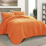 Exclusivo Mezcla Ultrasonic Reversible 2-Piece Twin Size Quilt Set with Pillow Sham, Lightweight Bedspread/Coverlet/Bed Cover – (Orange, 68″x88″)