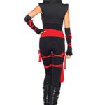 Leg Avenue 4 Piece Deadly Ninja Set – Hooded V Neck Jumpsuit and Mask Halloween Costume for Women, Black/Red, Small