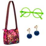 Princess Costume Dress for Girls Birthday Halloween Party Dress Up with Bag Glasses Earrings