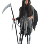 Ekoropshop Girls Grim Reaper Costume for Halloween Dress up Party 5-14 Years (8-10 Years)