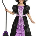 Witch Costume for Girls with Hat Kids Black Witch Dress Halloween Costume for Toddler Girl (Purple, 3-4T)