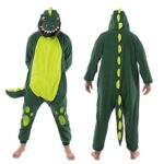 Spooktacular Creations Unisex Adult Dinosaur Onesie Pajamas Plush Dinosaur Suit Cute Green Halloween Costume for Dress Up Cosplay Themed Party Halloween Decor Easter Christmas Festival (X-Large)