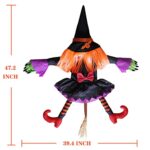 Crashing Witch into Tree Halloween Decoration Large Crashing Witch Decoration 47.2 Inch Clearance Outdoor Witch Props Ornaments Hanging into Tree Porch Pole Door Yard with Adjustable Bands