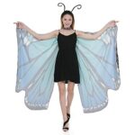 Butterfly Wing Cape Shawl with Lace Mask and Black Velvet Antenna Headband Adult Women Halloween Costume Accessory