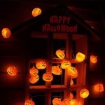 Halloween Pumpkin String Lights – 20 LED 9.8ft 3D Cute Waterproof Orange Jack-O-Lantern Battery Operated Lights, 2 Modes Steady/Flickering Lights for Indoor Outdoor Decor Party Decorations