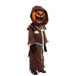 Scary Scarecrow Pumpkin Bobble Head Costume w/ Pumpkin Halloween Mask for Kids Role-Playing (Medium(8-10yr))