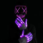 Halloween Led Mask Light Up Scary Mask and Gloves for Cosplay Costume (Purple)