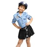 Doxrmuru Girls Police Officer Costume Halloween Dress Up for Kids Cop Costume (5-6X)