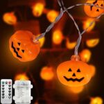 Halloween String Lights, LED Pumpkin Lights – 3D Waterproof Orange Jack-O-Lantern 20 LED Battery Operated String Lights, 8 Modes Holiday Lights for Indoor Outdoor Decor Party Decorations…