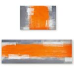 LooPoP Abstract Art Kitchen Mats for Floor Cushioned Anti Fatigue 2 Piece Set Kitchen Runner Rugs Non Skid Washable Orange Grey Gradient Oil Painting 15.7×23.6+15.7×47.2inch