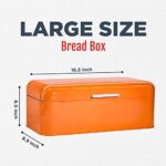 Culinary Couture Large Orange Bread Box for Kitchen Countertop – Bread Storage Container – Powder-Coated Stainless Steel Vintage Bread Boxes for Kitchen Counters – Bonus Recipe EBook