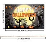 Famoby Happy Halloween Theme Fabric Sign Poster Banner Backdrop with Pumpkin,Ghouls, bat,spide,Moon for Halloween Photo Booth Background Party Decoration