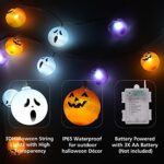 TISEJOY Halloween Lights Outdoor 21 LED Halloween String Lights Ghost Bat Pumpkin Halloween Decorations Battery Powered Waterproof Halloween Lights 8 Modes for Halloween Festival Outdoor/Indoor