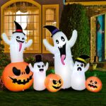 ALLADINBOX 8 FT Halloween Inflatables Outdoor Decoration Pumpkins and Witched Ghosts with Build-in LEDs Blow Up for Halloween Party Indoor Outdoor, Yard, Garden, Lawn, Stage Prop Decoration