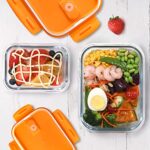 [10 Packs, 20 Pieces] Glass Food Storage Containers with Lids (Built in Vent), Airtight Meal Prep Containers, Glass Bento Boxes for Home Kitchen, BPA Free & Leak Proof (10 lids & 10 Containers) – Orange