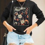 ALLTB Halloween Doodles Sweatshirt Women Vintage Love live Halloween Sweaters Hocus Pocus Gifts Spooky Shirt Tops Black