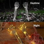 Halloween Skeleton Stakes Outdoor Decorations with 48 LED Lights, 2PCS Skeleton Hands Arms with Timer Waterproof, Life Size Groundbreaker for Graveyard Lawn Yard Haunted House Decor Party Props