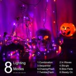 Halloween Orange & Purple Lights, 114ft 300 LED Halloween Fairy String Lights with 8 Modes, Plug in Orange Purple String Ligths for Halloween Party, Garden, Bedroom, Indoor Outdoor Halloween Decor