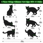 Halloween Decorations Outdoor Yard Signs, Rquite 6 Packs Black Cat Halloween Yard Signs with Green String Light & 12 Stakes, Scary Silhouette Halloween Decorations for Front Yard Lawn Garden