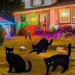 Gaiatop Halloween Decorations Outdoor Halloween Yard Stakes, 3PCS Scary Black Cat Yard Decorations with Reflective Eyes Waterproof Plastic Props Halloween Yard Signs Stakes 3 Packs