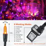 Joomer Orange Purple Halloween Lights, 66ft 200 LED Halloween String Lights 8 Modes Timer Function Plug-in Halloween Twinkle Lights Connectable Waterproof for Halloween Decorations