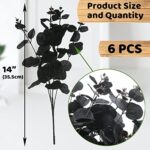 Hananona 6 Pcs Artificial Black Eucalyptus Stems, 14″ Eucalyptus Leaves Branches Bouquet for Flower Arrangement DIY, Black Silk Flowers for Home Halloween Farmhouse Decor (Black, 6)